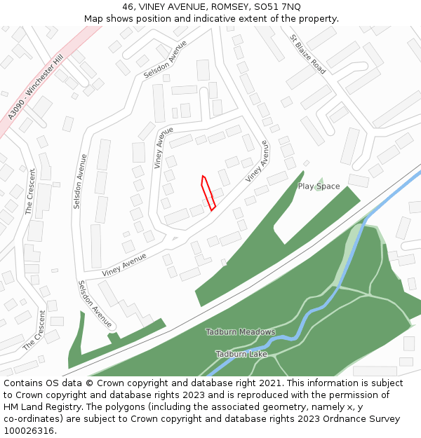 46, VINEY AVENUE, ROMSEY, SO51 7NQ: Location map and indicative extent of plot