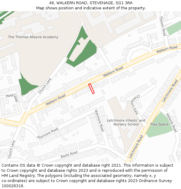 46, WALKERN ROAD, STEVENAGE, SG1 3RA: Location map and indicative extent of plot