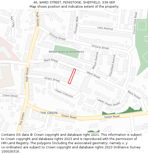 46, WARD STREET, PENISTONE, SHEFFIELD, S36 6EP: Location map and indicative extent of plot