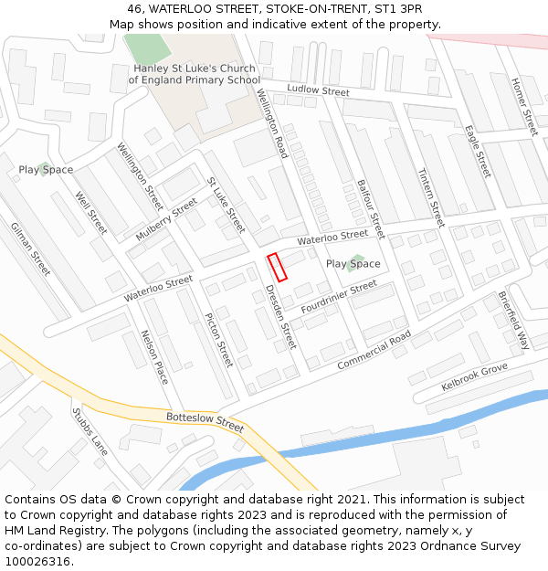 46, WATERLOO STREET, STOKE-ON-TRENT, ST1 3PR: Location map and indicative extent of plot