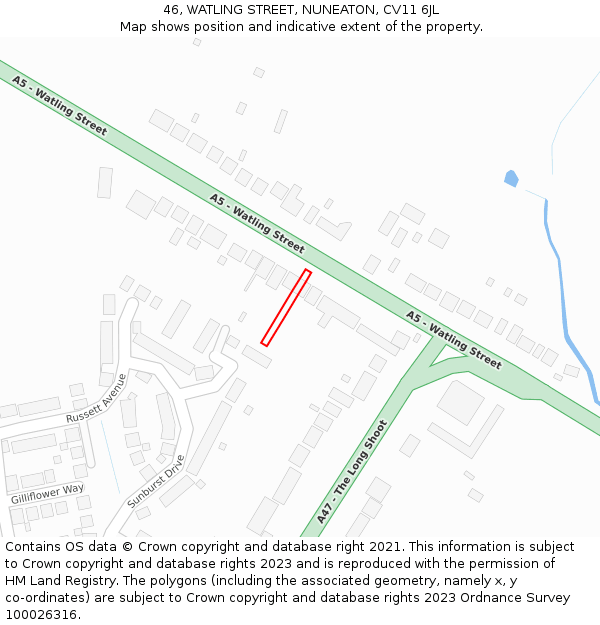 46, WATLING STREET, NUNEATON, CV11 6JL: Location map and indicative extent of plot