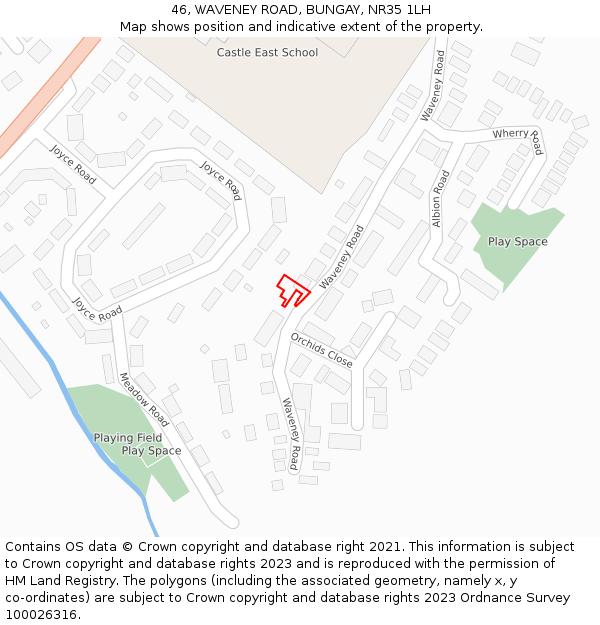 46, WAVENEY ROAD, BUNGAY, NR35 1LH: Location map and indicative extent of plot