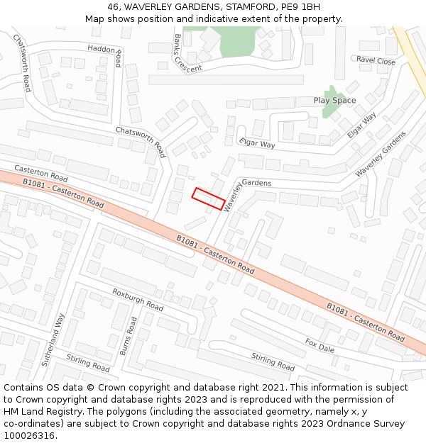 46, WAVERLEY GARDENS, STAMFORD, PE9 1BH: Location map and indicative extent of plot