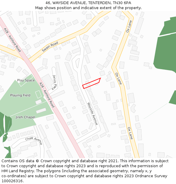 46, WAYSIDE AVENUE, TENTERDEN, TN30 6PA: Location map and indicative extent of plot