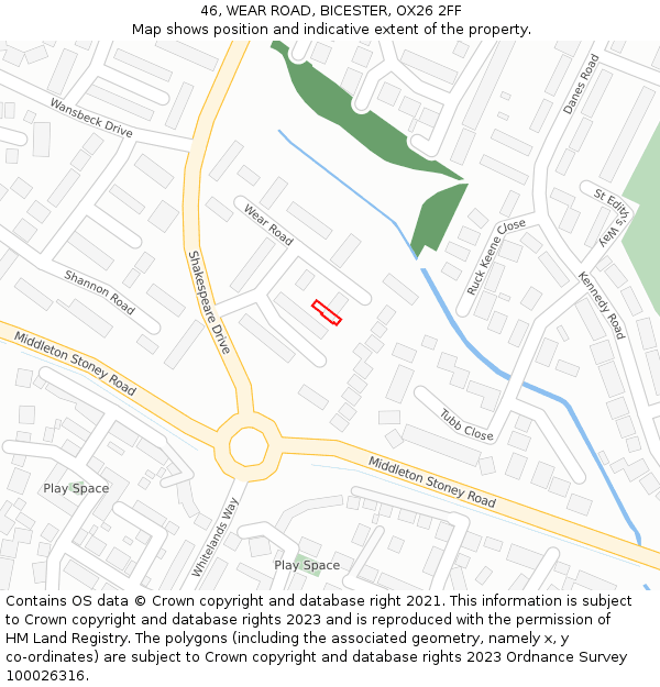 46, WEAR ROAD, BICESTER, OX26 2FF: Location map and indicative extent of plot