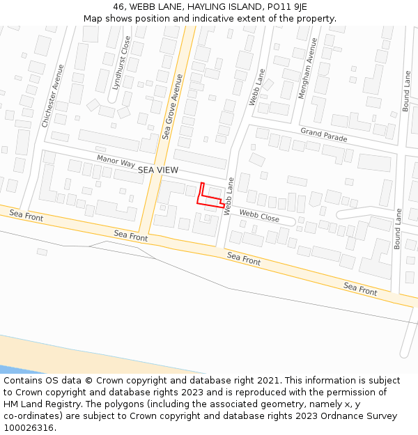46, WEBB LANE, HAYLING ISLAND, PO11 9JE: Location map and indicative extent of plot