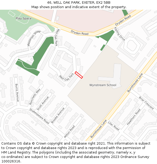 46, WELL OAK PARK, EXETER, EX2 5BB: Location map and indicative extent of plot