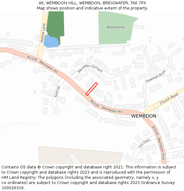 46, WEMBDON HILL, WEMBDON, BRIDGWATER, TA6 7PX: Location map and indicative extent of plot