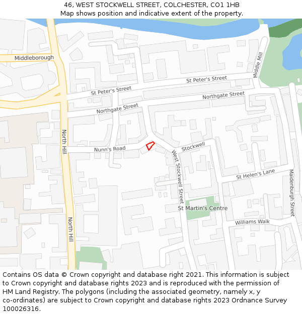 46, WEST STOCKWELL STREET, COLCHESTER, CO1 1HB: Location map and indicative extent of plot