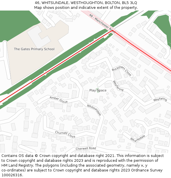 46, WHITSUNDALE, WESTHOUGHTON, BOLTON, BL5 3LQ: Location map and indicative extent of plot