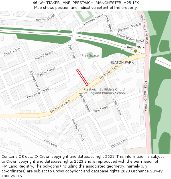 46, WHITTAKER LANE, PRESTWICH, MANCHESTER, M25 1FX: Location map and indicative extent of plot