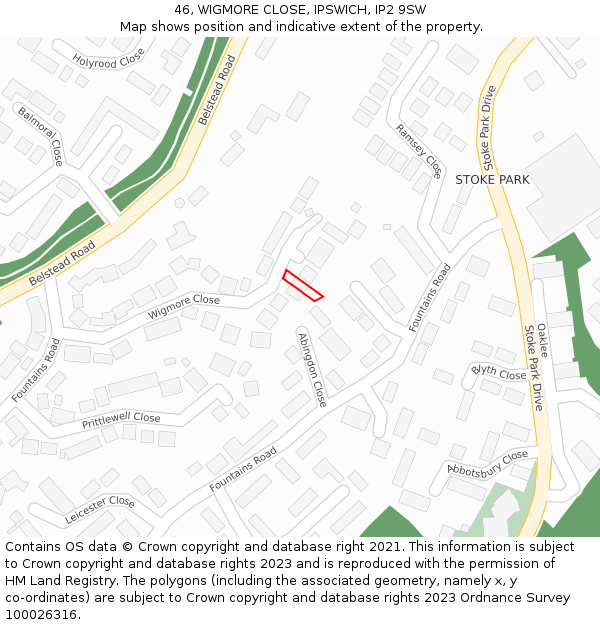 46, WIGMORE CLOSE, IPSWICH, IP2 9SW: Location map and indicative extent of plot