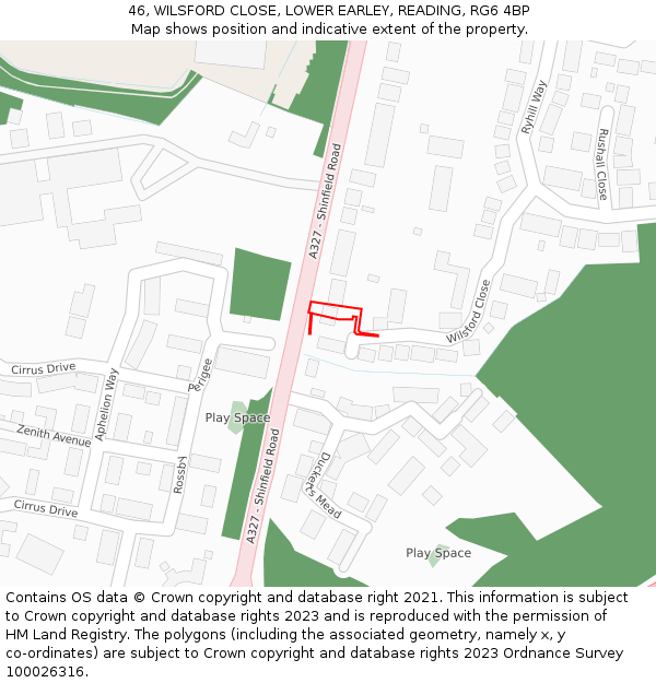 46, WILSFORD CLOSE, LOWER EARLEY, READING, RG6 4BP: Location map and indicative extent of plot