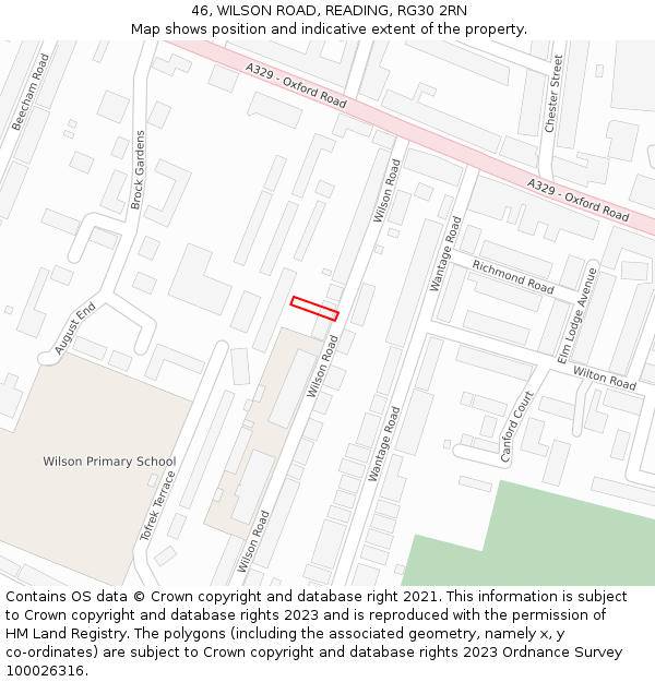 46, WILSON ROAD, READING, RG30 2RN: Location map and indicative extent of plot