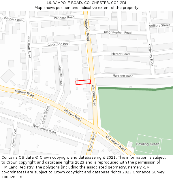 46, WIMPOLE ROAD, COLCHESTER, CO1 2DL: Location map and indicative extent of plot