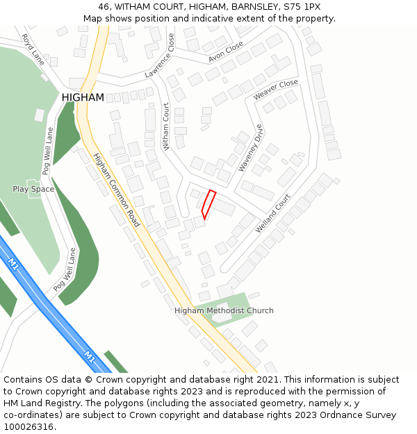 46, WITHAM COURT, HIGHAM, BARNSLEY, S75 1PX: Location map and indicative extent of plot