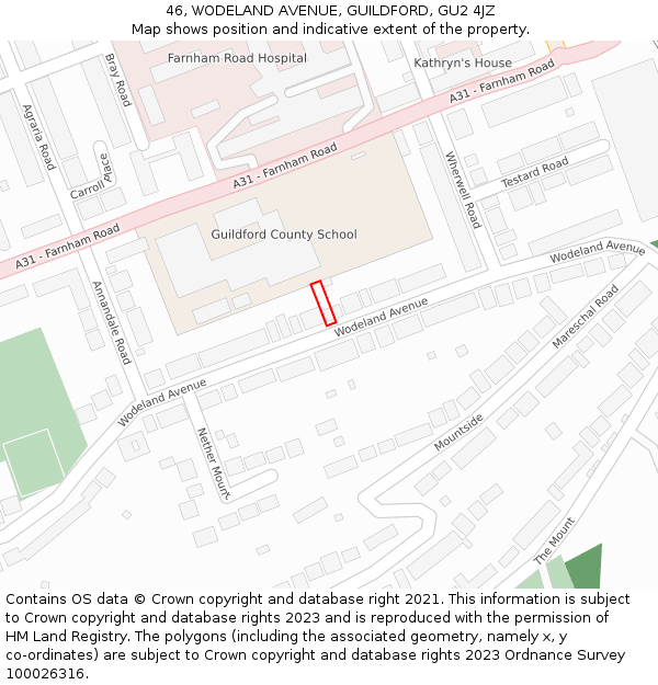 46, WODELAND AVENUE, GUILDFORD, GU2 4JZ: Location map and indicative extent of plot