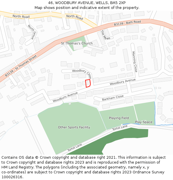 46, WOODBURY AVENUE, WELLS, BA5 2XP: Location map and indicative extent of plot