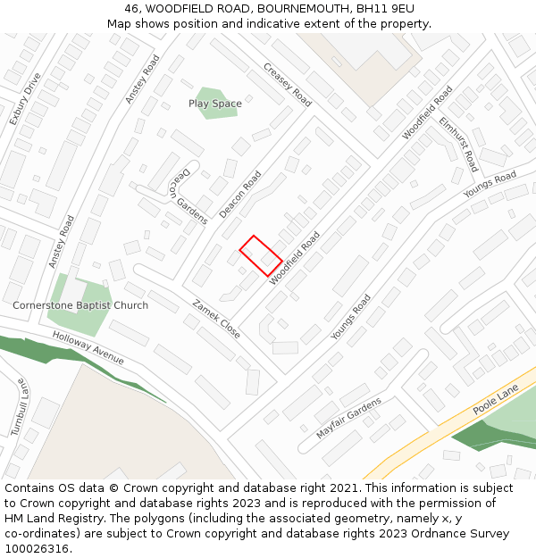 46, WOODFIELD ROAD, BOURNEMOUTH, BH11 9EU: Location map and indicative extent of plot