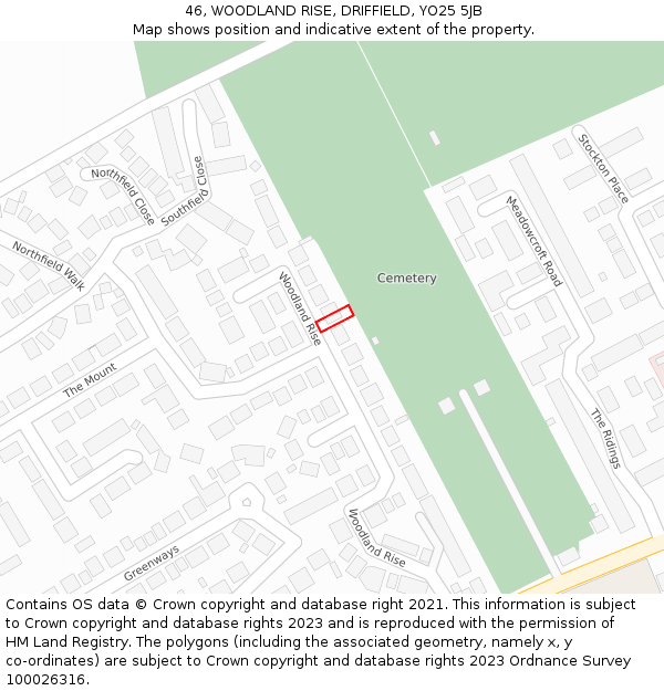 46, WOODLAND RISE, DRIFFIELD, YO25 5JB: Location map and indicative extent of plot