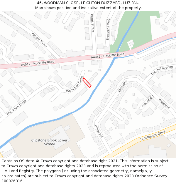 46, WOODMAN CLOSE, LEIGHTON BUZZARD, LU7 3NU: Location map and indicative extent of plot