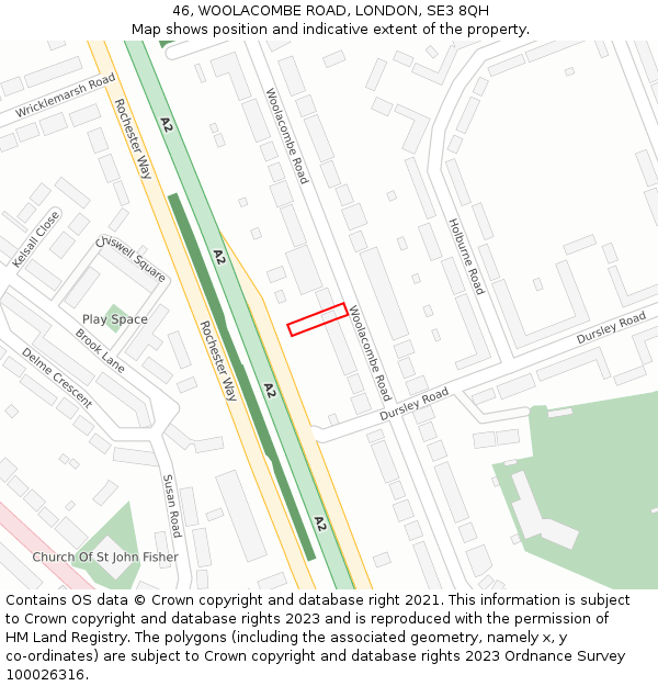 46, WOOLACOMBE ROAD, LONDON, SE3 8QH: Location map and indicative extent of plot