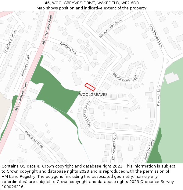 46, WOOLGREAVES DRIVE, WAKEFIELD, WF2 6DR: Location map and indicative extent of plot