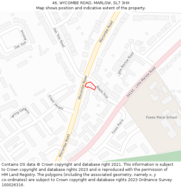 46, WYCOMBE ROAD, MARLOW, SL7 3HX: Location map and indicative extent of plot