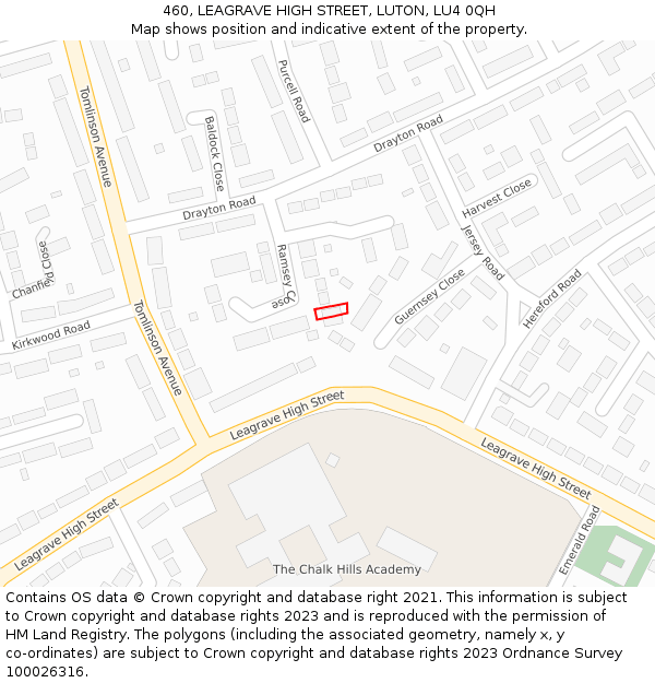 460, LEAGRAVE HIGH STREET, LUTON, LU4 0QH: Location map and indicative extent of plot