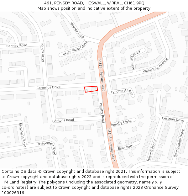 461, PENSBY ROAD, HESWALL, WIRRAL, CH61 9PQ: Location map and indicative extent of plot