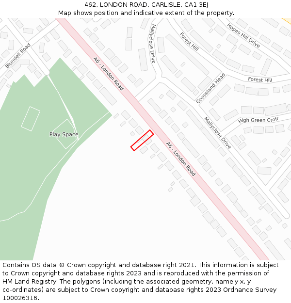 462, LONDON ROAD, CARLISLE, CA1 3EJ: Location map and indicative extent of plot