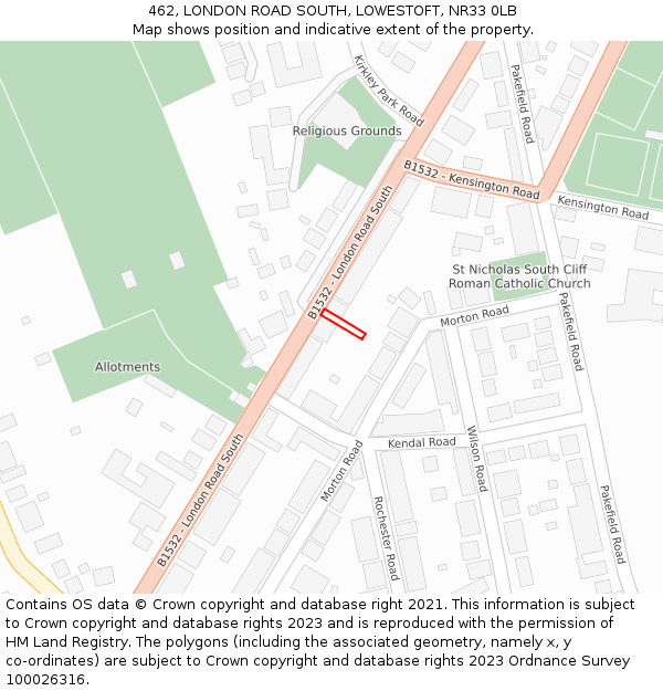 462, LONDON ROAD SOUTH, LOWESTOFT, NR33 0LB: Location map and indicative extent of plot