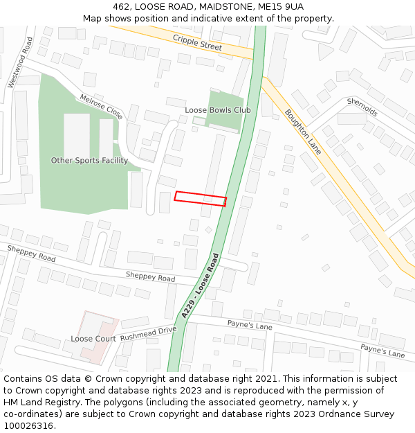 462, LOOSE ROAD, MAIDSTONE, ME15 9UA: Location map and indicative extent of plot