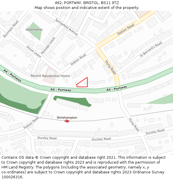 462, PORTWAY, BRISTOL, BS11 9TZ: Location map and indicative extent of plot