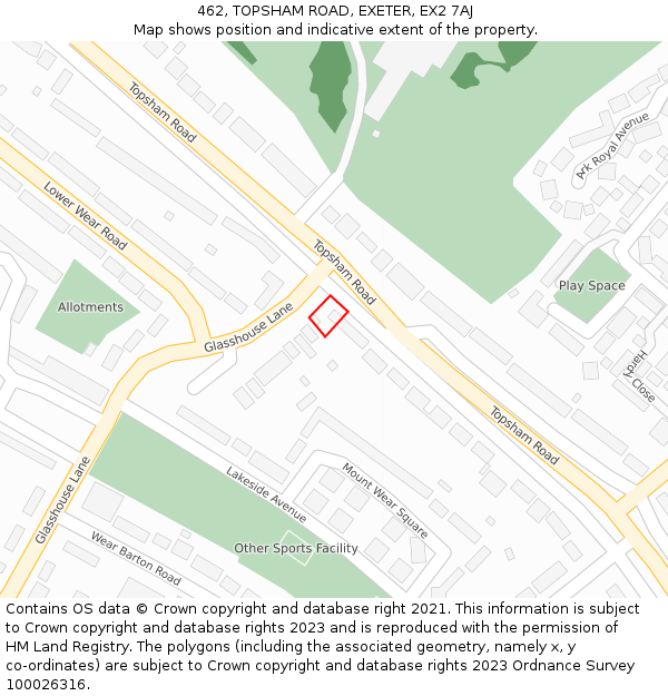 462, TOPSHAM ROAD, EXETER, EX2 7AJ: Location map and indicative extent of plot