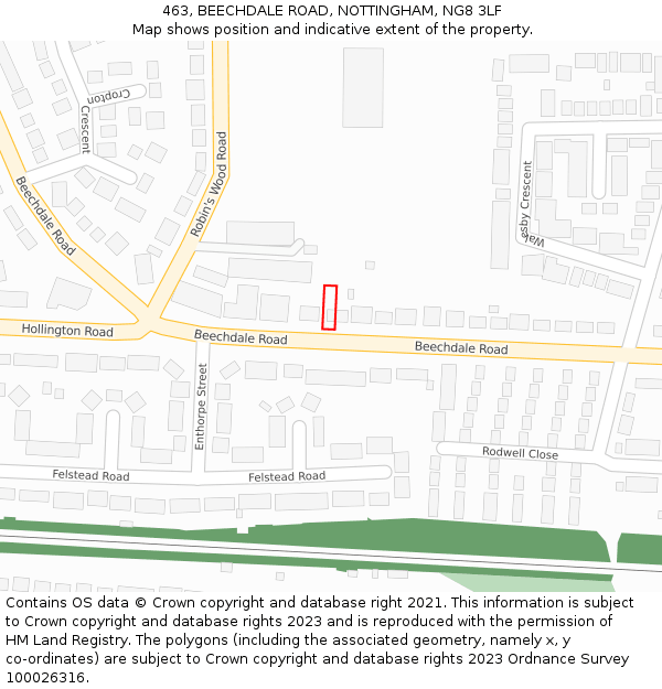 463, BEECHDALE ROAD, NOTTINGHAM, NG8 3LF: Location map and indicative extent of plot