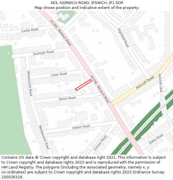 463, NORWICH ROAD, IPSWICH, IP1 5DR: Location map and indicative extent of plot