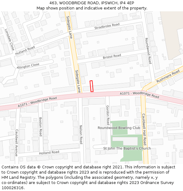 463, WOODBRIDGE ROAD, IPSWICH, IP4 4EP: Location map and indicative extent of plot