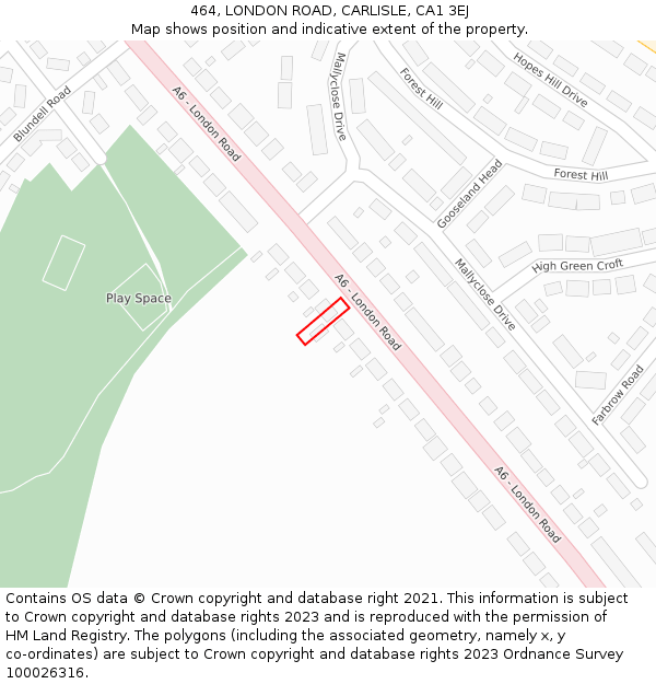 464, LONDON ROAD, CARLISLE, CA1 3EJ: Location map and indicative extent of plot