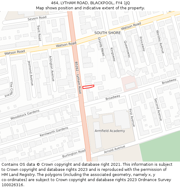 464, LYTHAM ROAD, BLACKPOOL, FY4 1JQ: Location map and indicative extent of plot