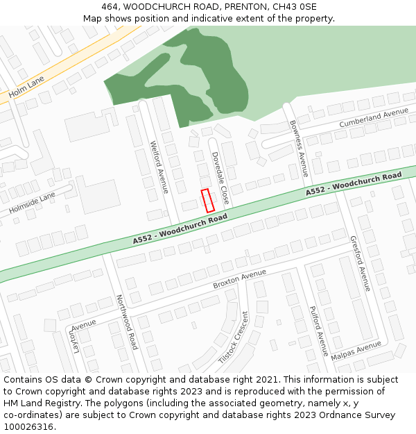 464, WOODCHURCH ROAD, PRENTON, CH43 0SE: Location map and indicative extent of plot