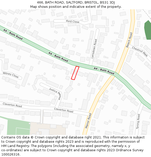 466, BATH ROAD, SALTFORD, BRISTOL, BS31 3DJ: Location map and indicative extent of plot