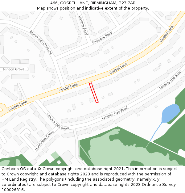 466, GOSPEL LANE, BIRMINGHAM, B27 7AP: Location map and indicative extent of plot