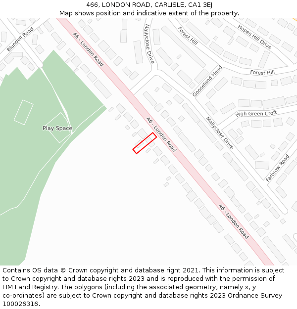 466, LONDON ROAD, CARLISLE, CA1 3EJ: Location map and indicative extent of plot