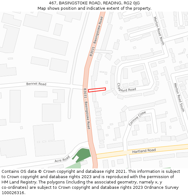 467, BASINGSTOKE ROAD, READING, RG2 0JG: Location map and indicative extent of plot