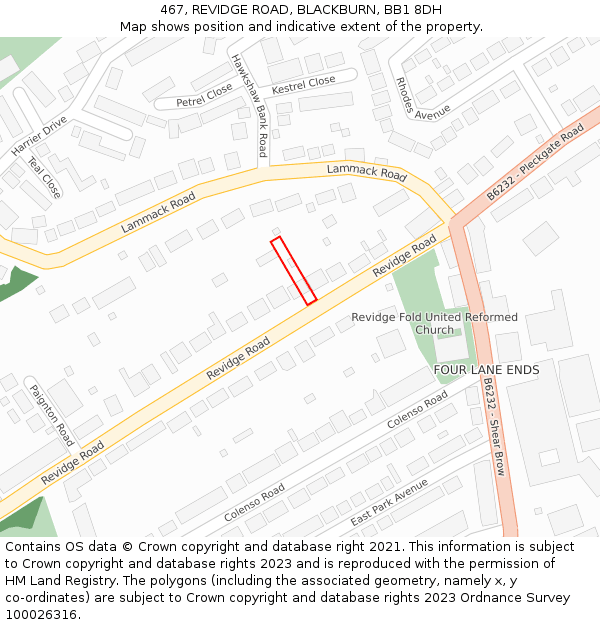 467, REVIDGE ROAD, BLACKBURN, BB1 8DH: Location map and indicative extent of plot