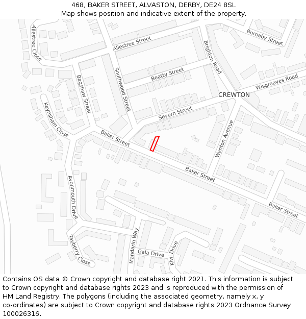 468, BAKER STREET, ALVASTON, DERBY, DE24 8SL: Location map and indicative extent of plot
