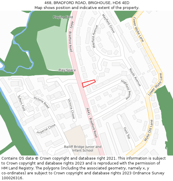 468, BRADFORD ROAD, BRIGHOUSE, HD6 4ED: Location map and indicative extent of plot
