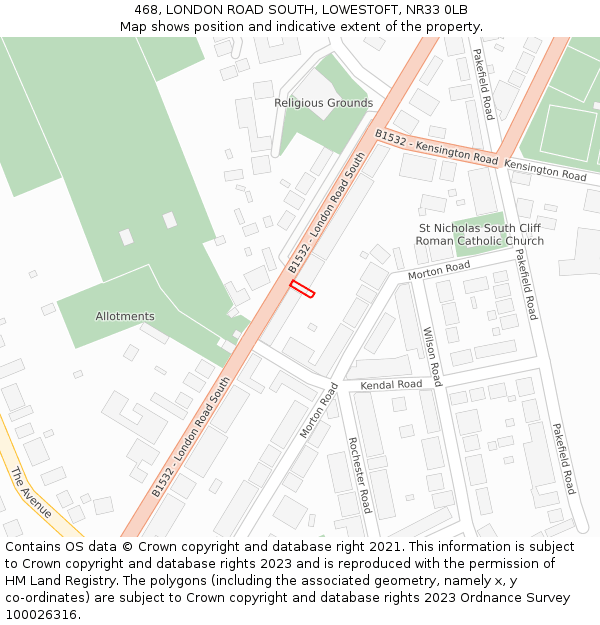 468, LONDON ROAD SOUTH, LOWESTOFT, NR33 0LB: Location map and indicative extent of plot