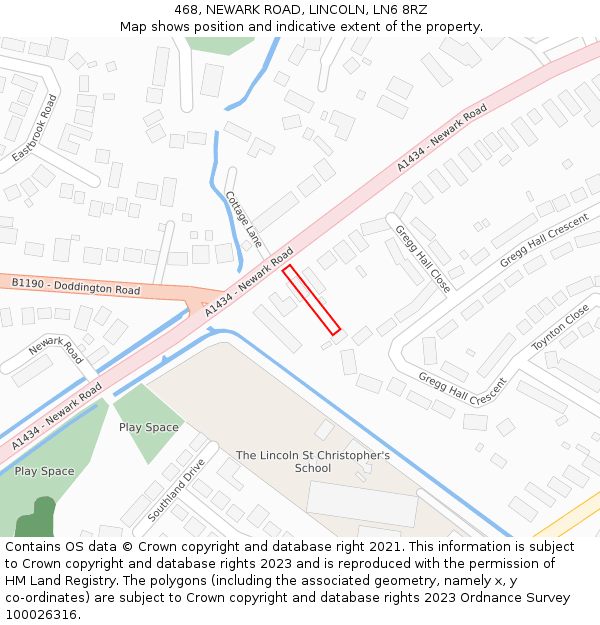 468, NEWARK ROAD, LINCOLN, LN6 8RZ: Location map and indicative extent of plot